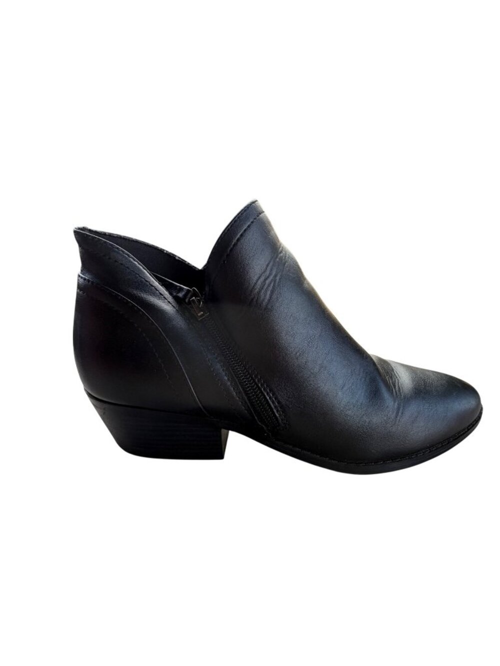 Unbranded Black Leather Ankle Bootie w/Block Heel & Side Zipper Women's Size 11M